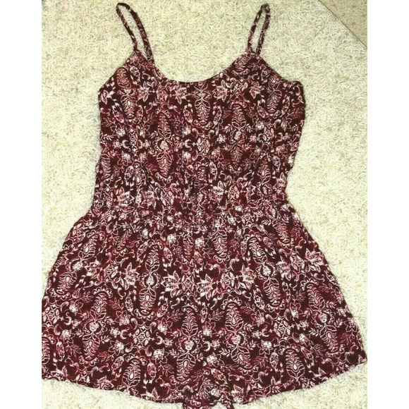 Aeropostale Pants - Aeropostale Womens Girls Romper Floral Maroon One Piece Jumpsuit Size S